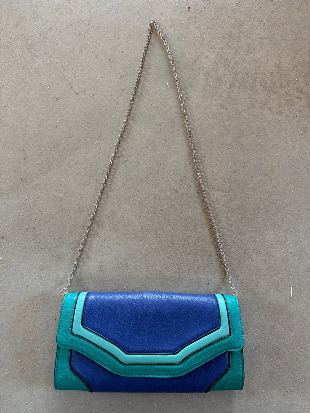 Melie Bianco Blue and Teal Leather Chain Clutch